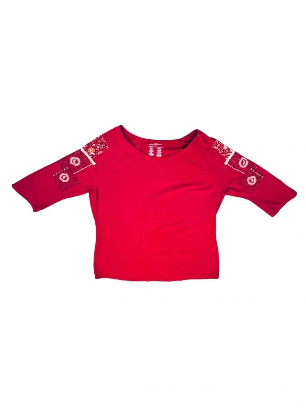 April Cornell Red Embroidered Sleeve Long Sleeve Top